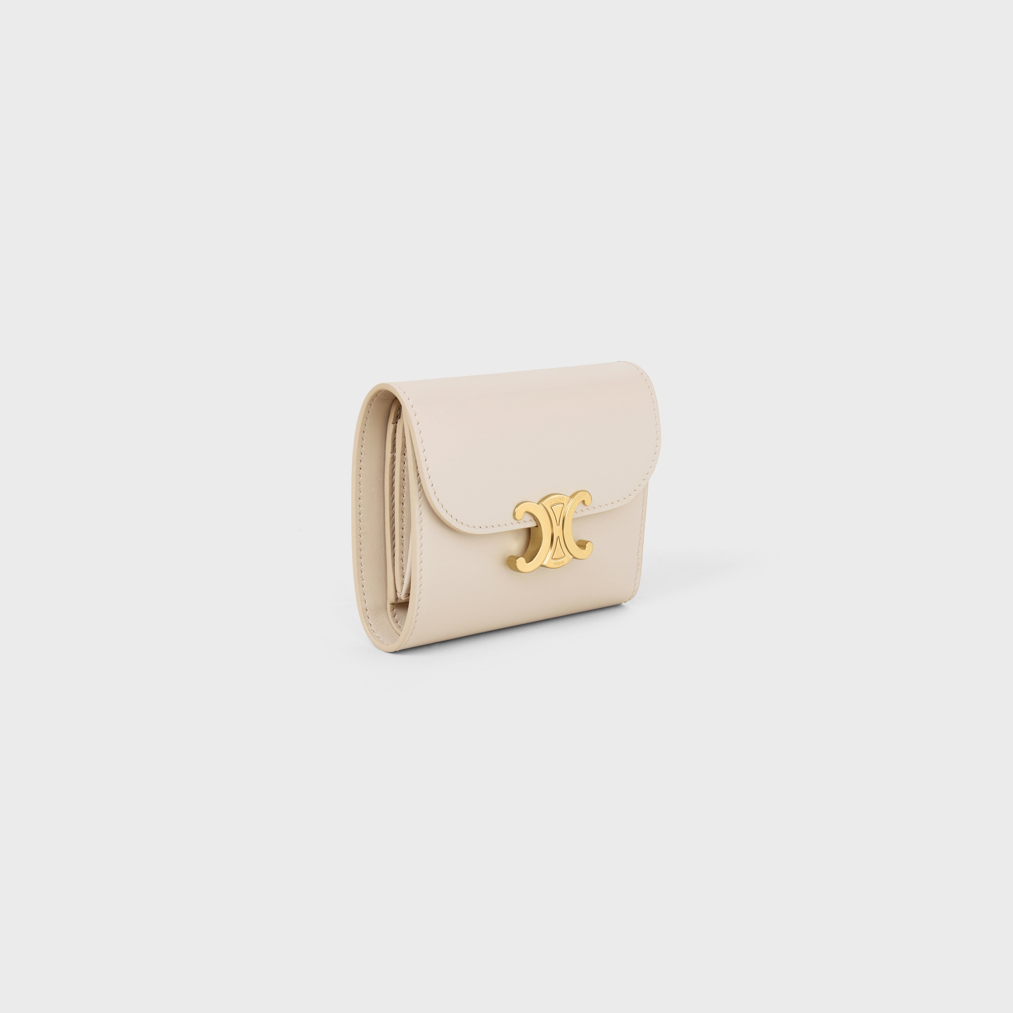 SMALL FLAP WALLER TRIOMPHE IN SHINY CALFSKIN PALE BEIGE - Image 2